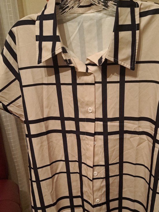 Tops - Women's Beige Plaid Button-Up Blouse